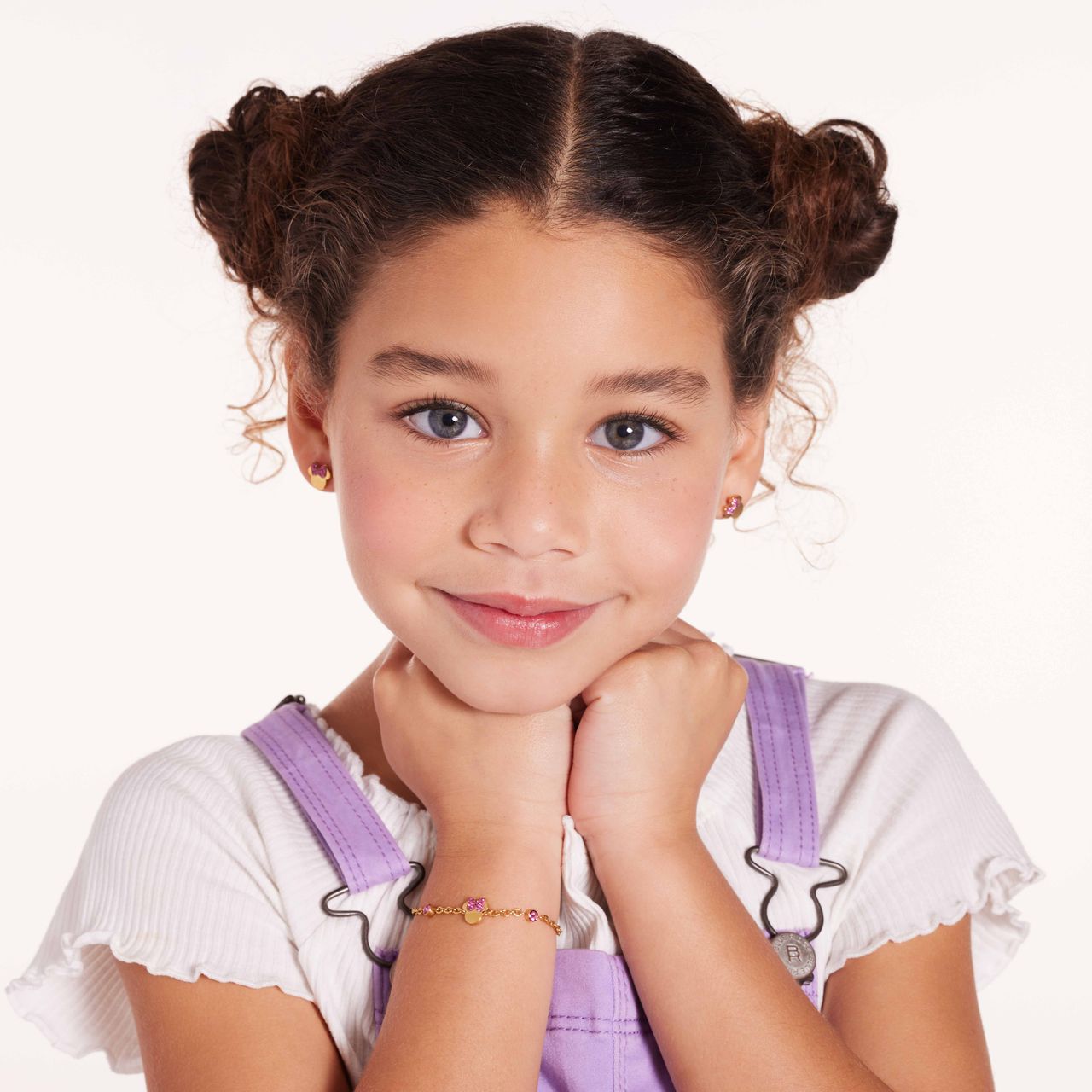 Disney stainless steel goldplated kinderfantasiearmband met hanger Minnie Mouse met roze kristal