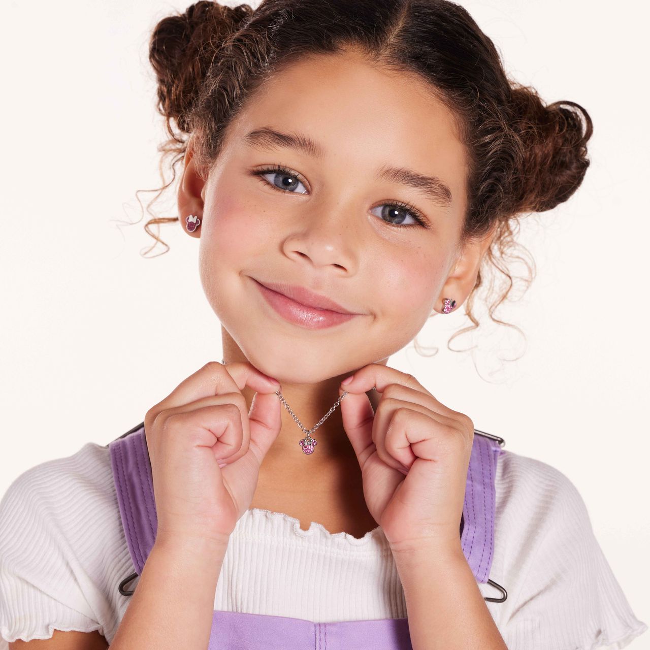 Stalen ketting Minnie Mouse met roze kristal