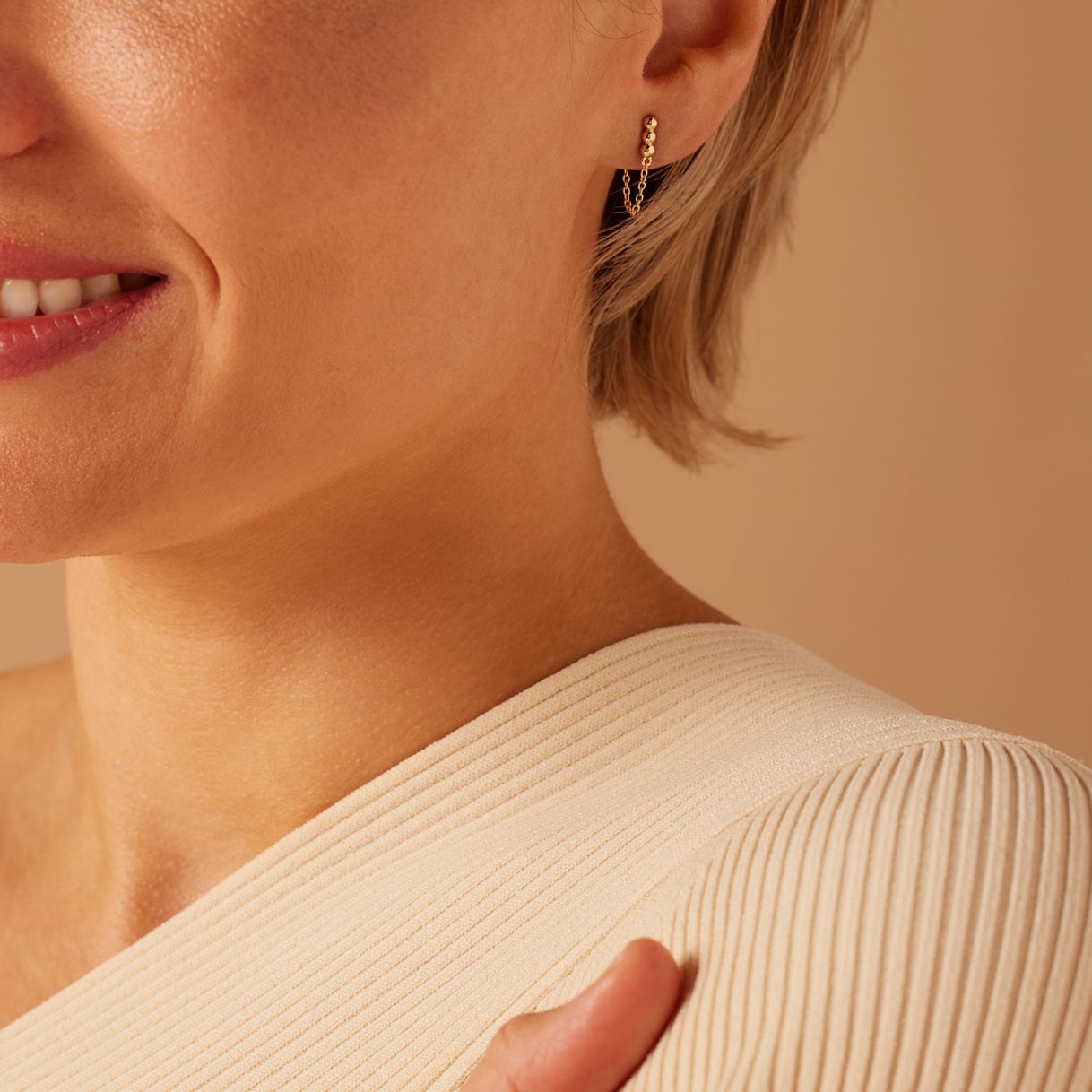 Zilveren goldplated oorknop ketting voor dames