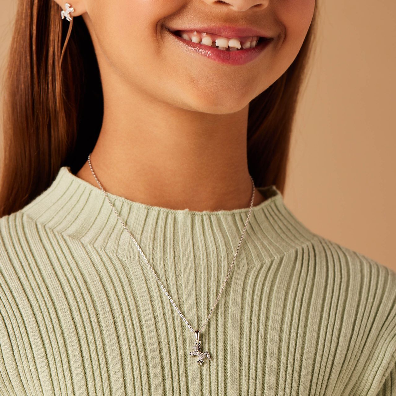 Zilveren kinderketting met hanger paard zirkonia