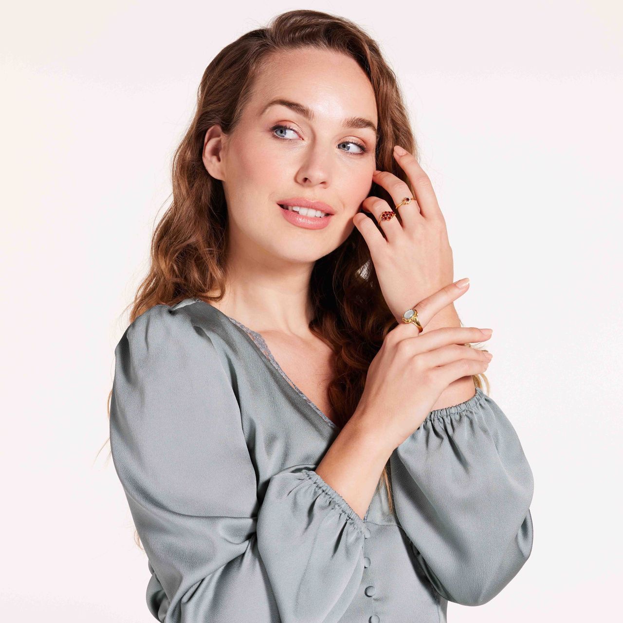 Stalen goldplated vintage ring met bloem wit
