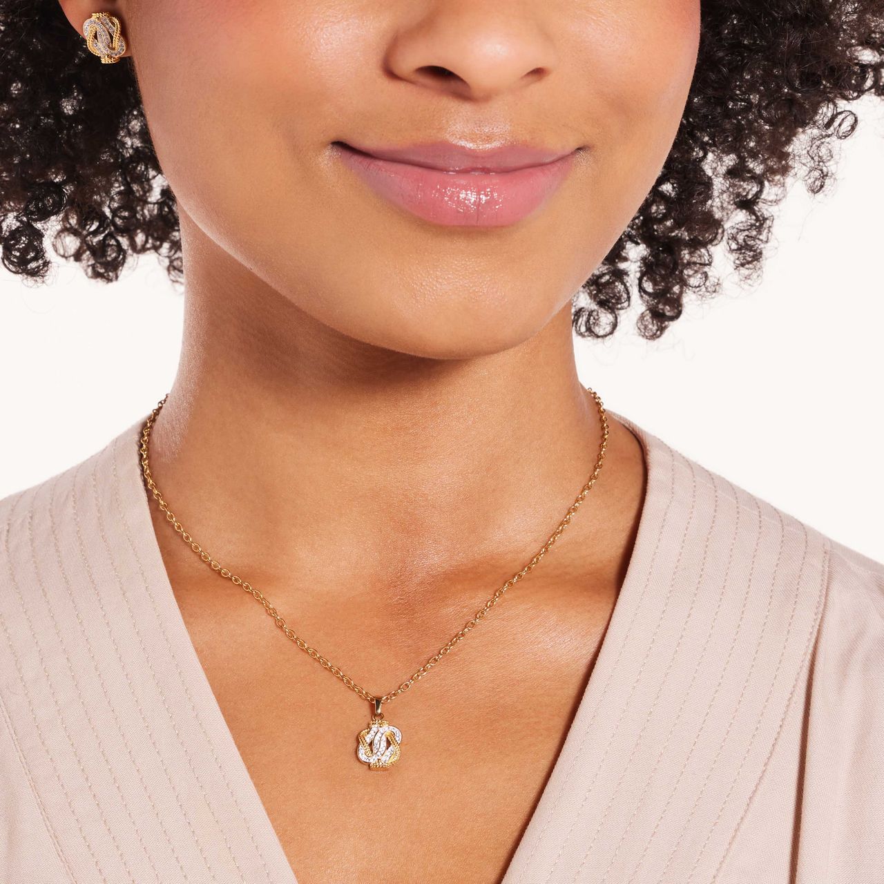 Gerecycled stainless steel goldplated collier mattenklopper kristal