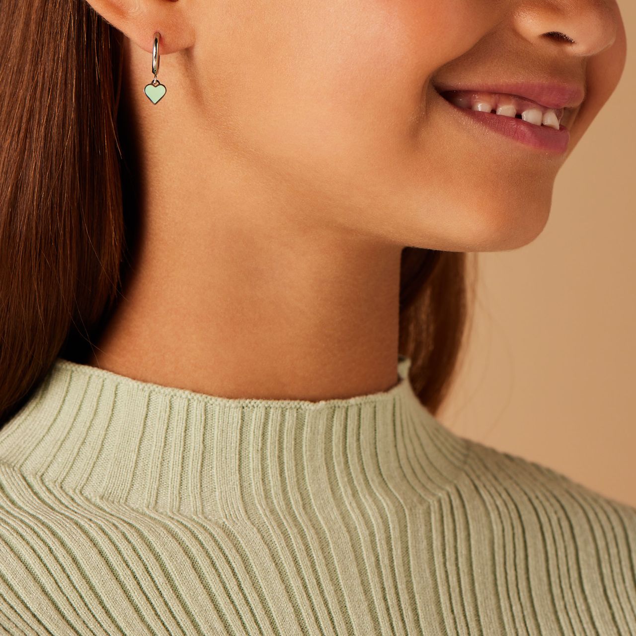 Little Miss Fabulous stainless steel oorringen met hart emaille mint