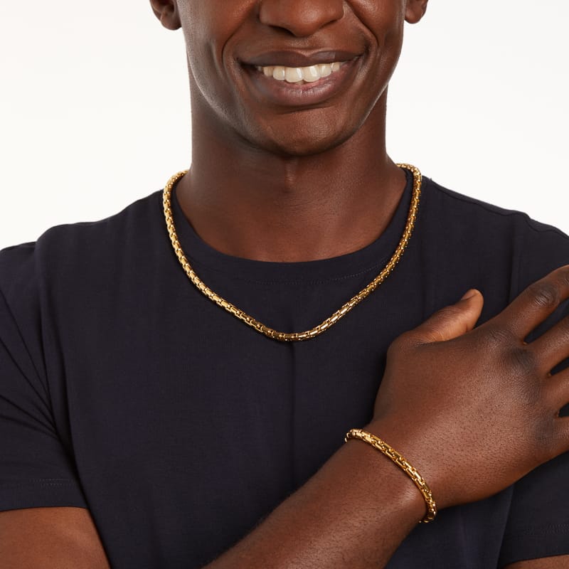Gerecycled stainless steel goldplated schakelketting voor heren