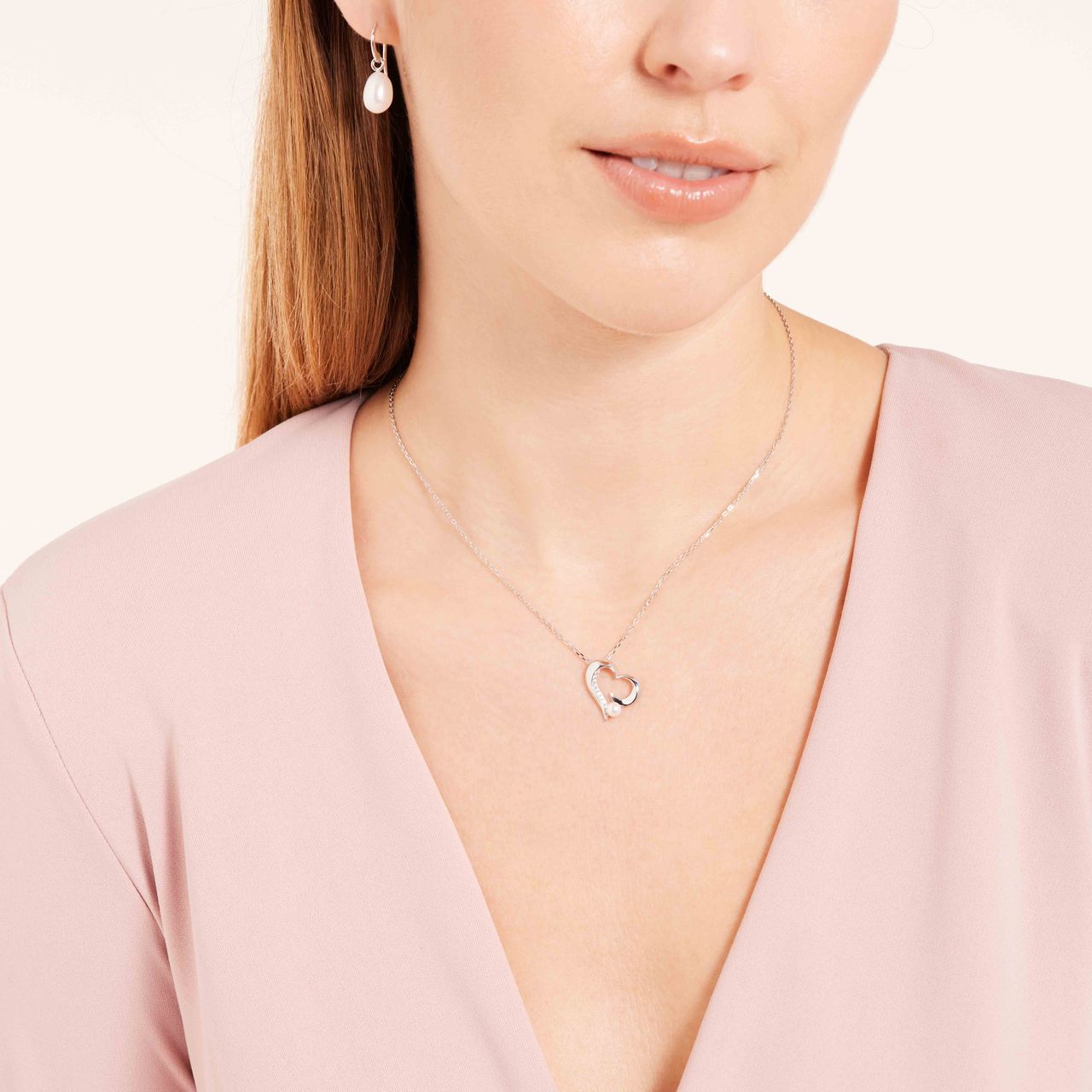 Zilveren ketting met hanger hart parel