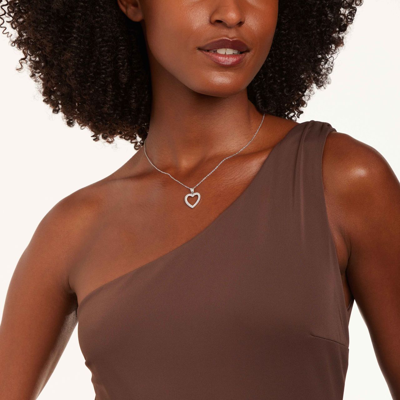 Zilveren ketting met hanger open hart zirkonia