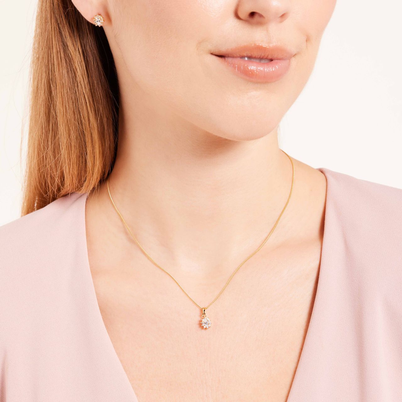 Zilveren goldplated ketting met hanger met zirkonia voor dames