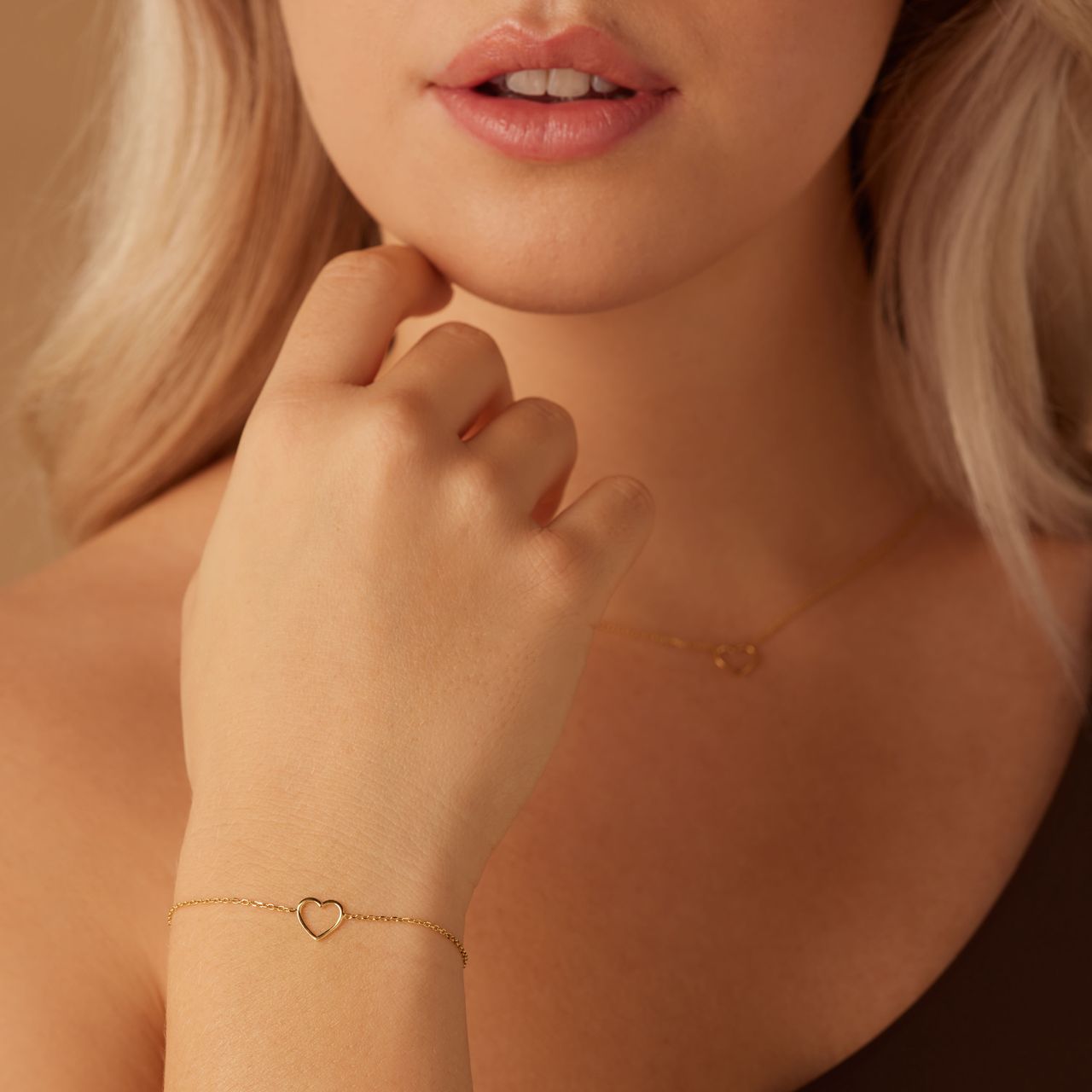 Armband aus 925er Silber, vergoldet, offenes Herz
