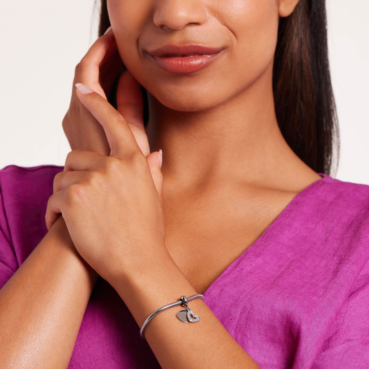 Charm, Edelstahl, 2 Herzen mit Zirkonia