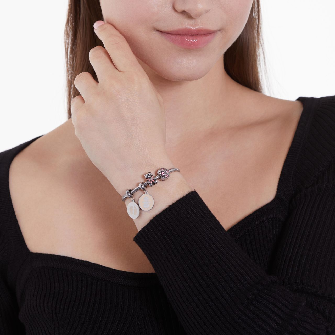 Stainless steel bedel bol met roze zirkonia