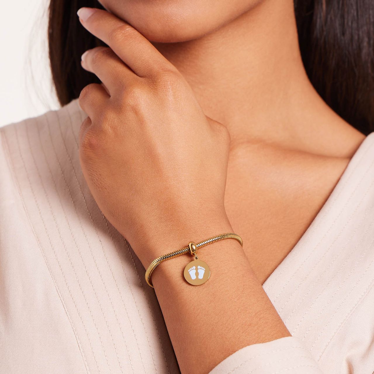 Stalen goldplated hanger slider munt voeten blauw voor dames