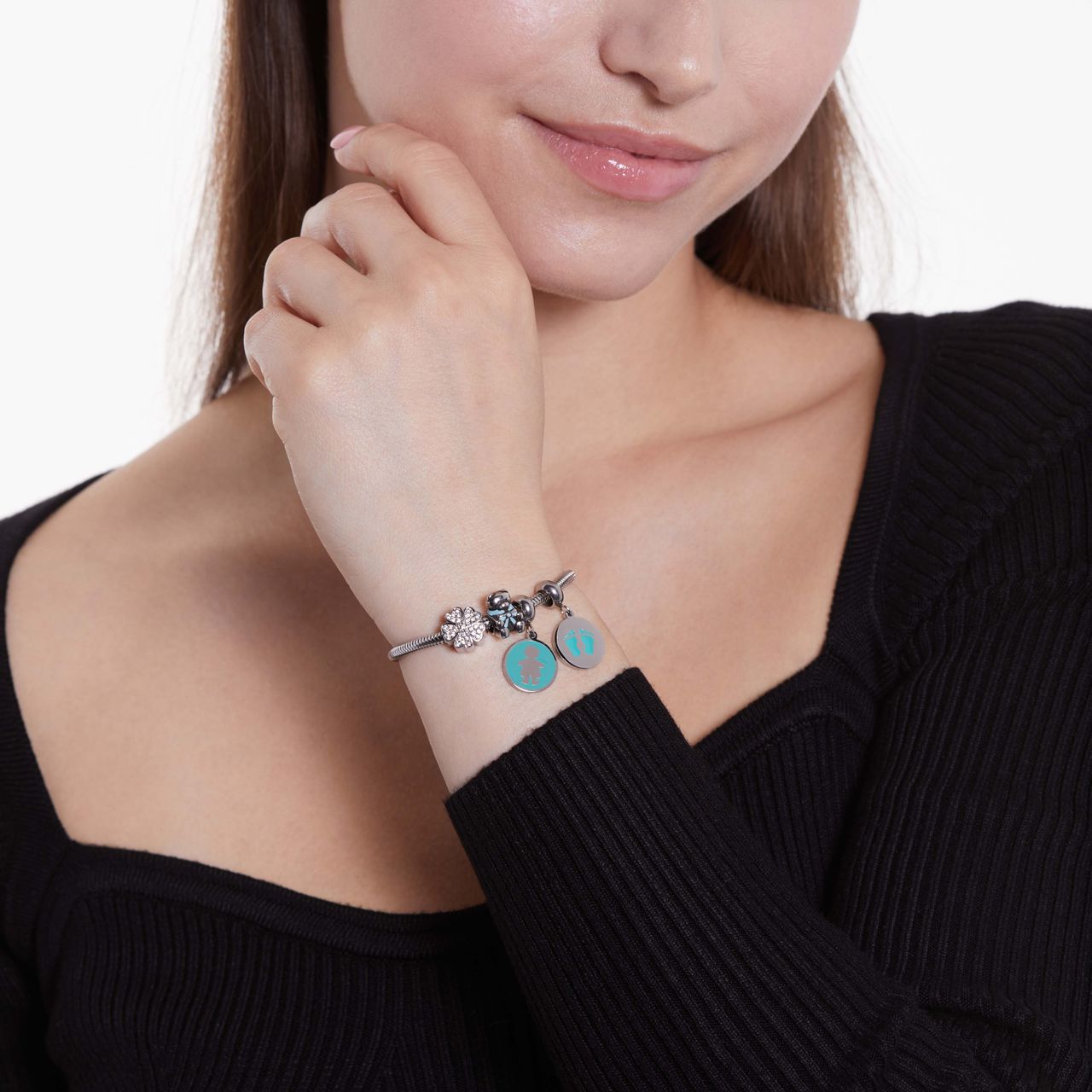 Bettelarmband-Anhänger aus Edelstahl, Münze, Junge