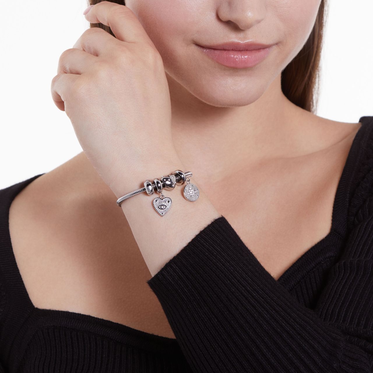 Charm aus Edelstahl Herz mit rundem Zirkoniastein