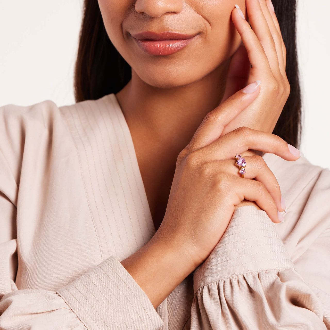 Stalen goldplated ring hart met zirkonia voor dames