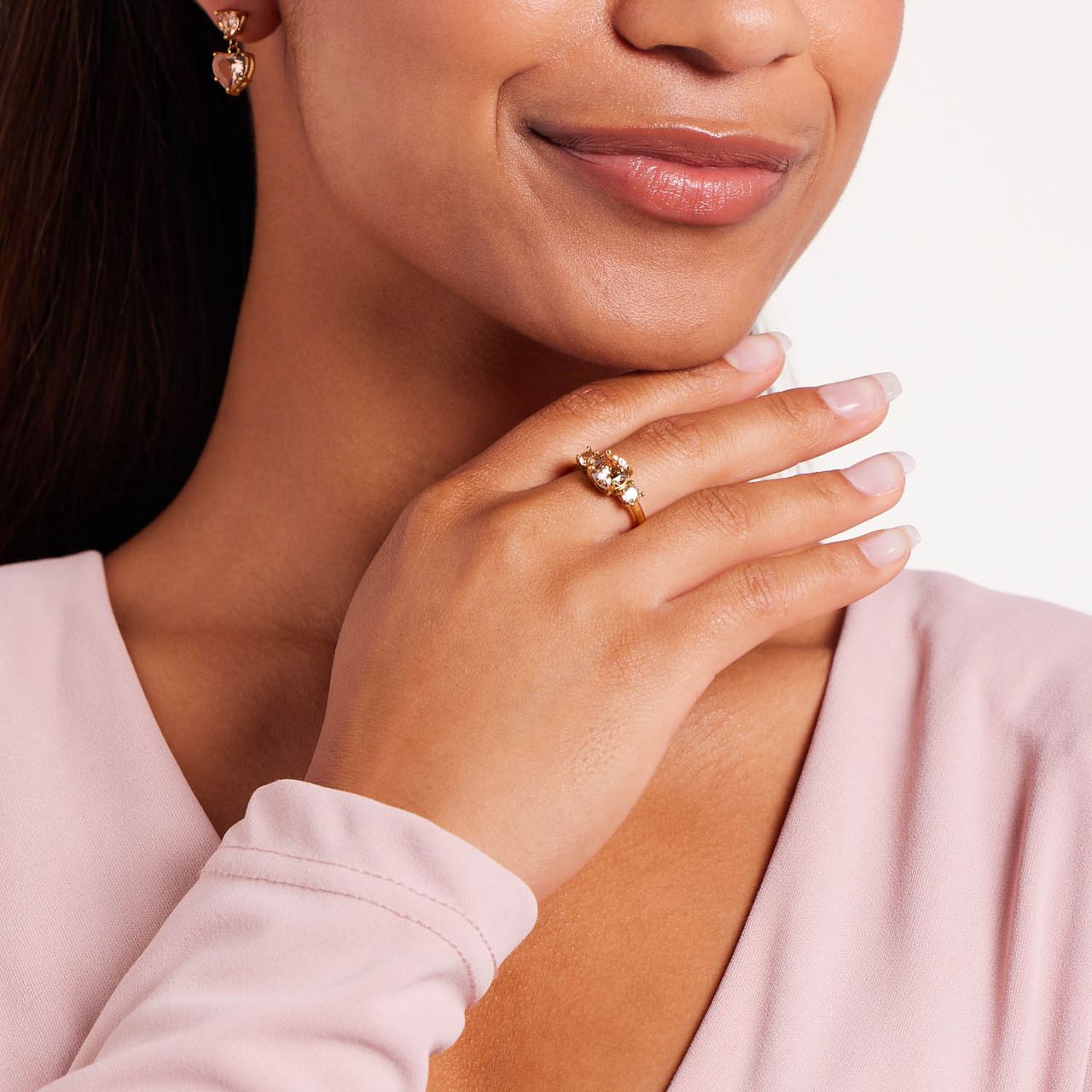 Stainless steel goldplated ring met zirkonia voor dames