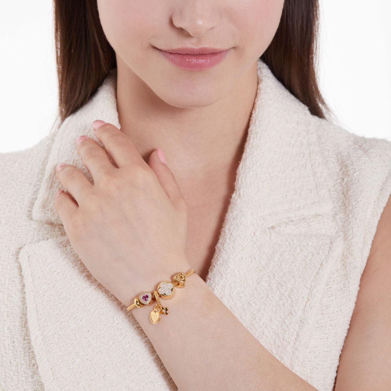 Zilveren goldplated hanger hart, infinity en bloem met zirkonia voor dames