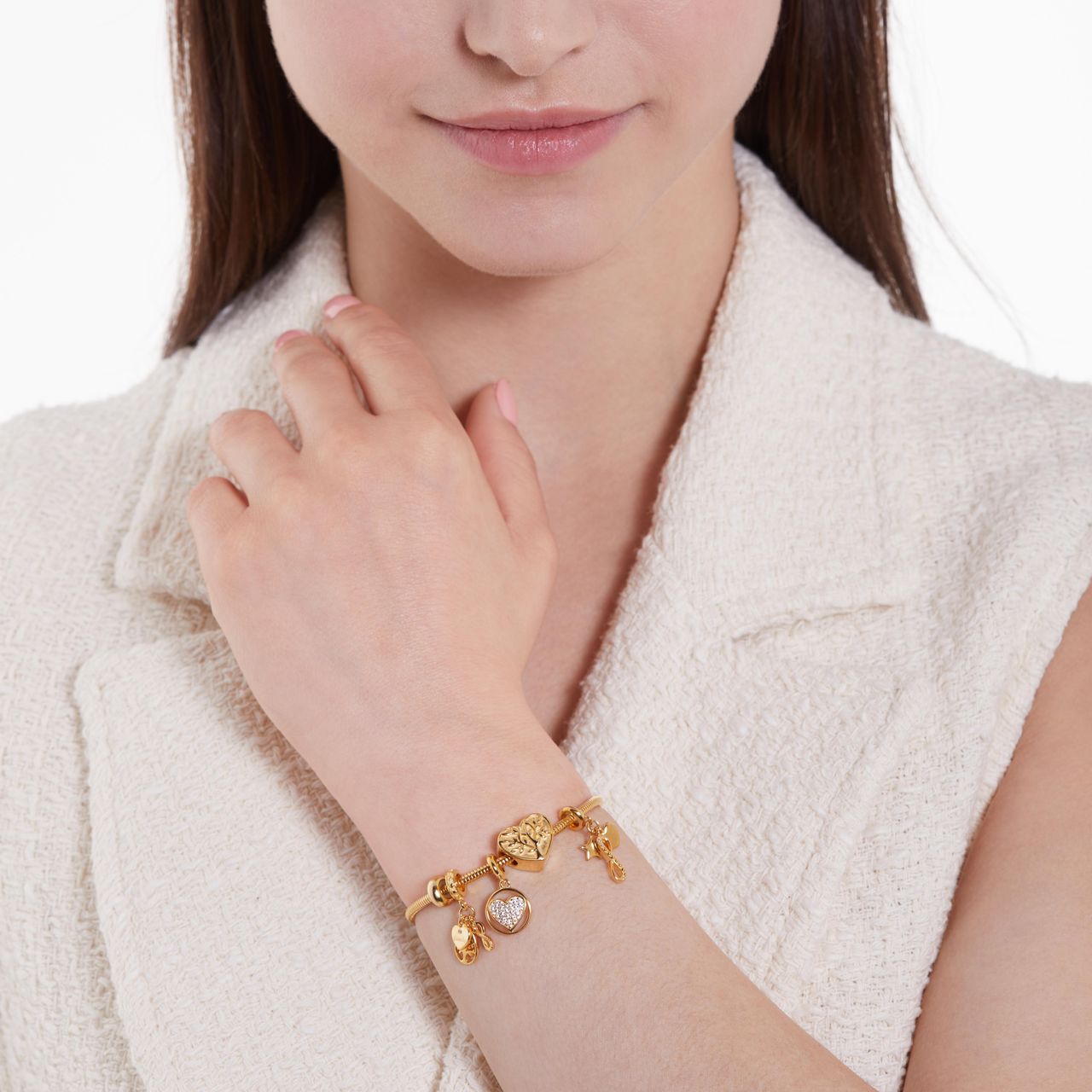 Charm aus 925er Silber, vergoldet, Herz mit Lebensbaum