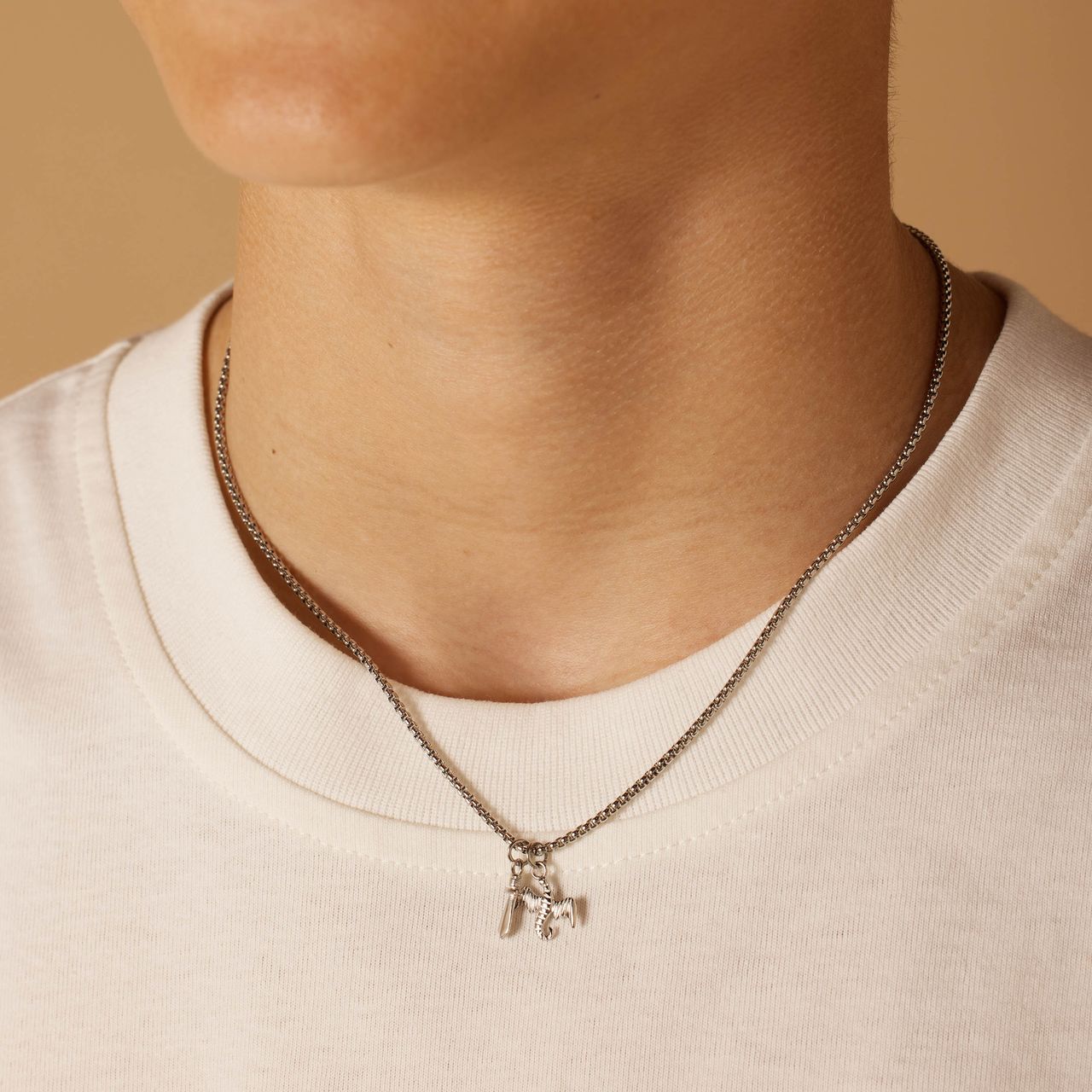 Stalen ketting met draak en zwaard hangers