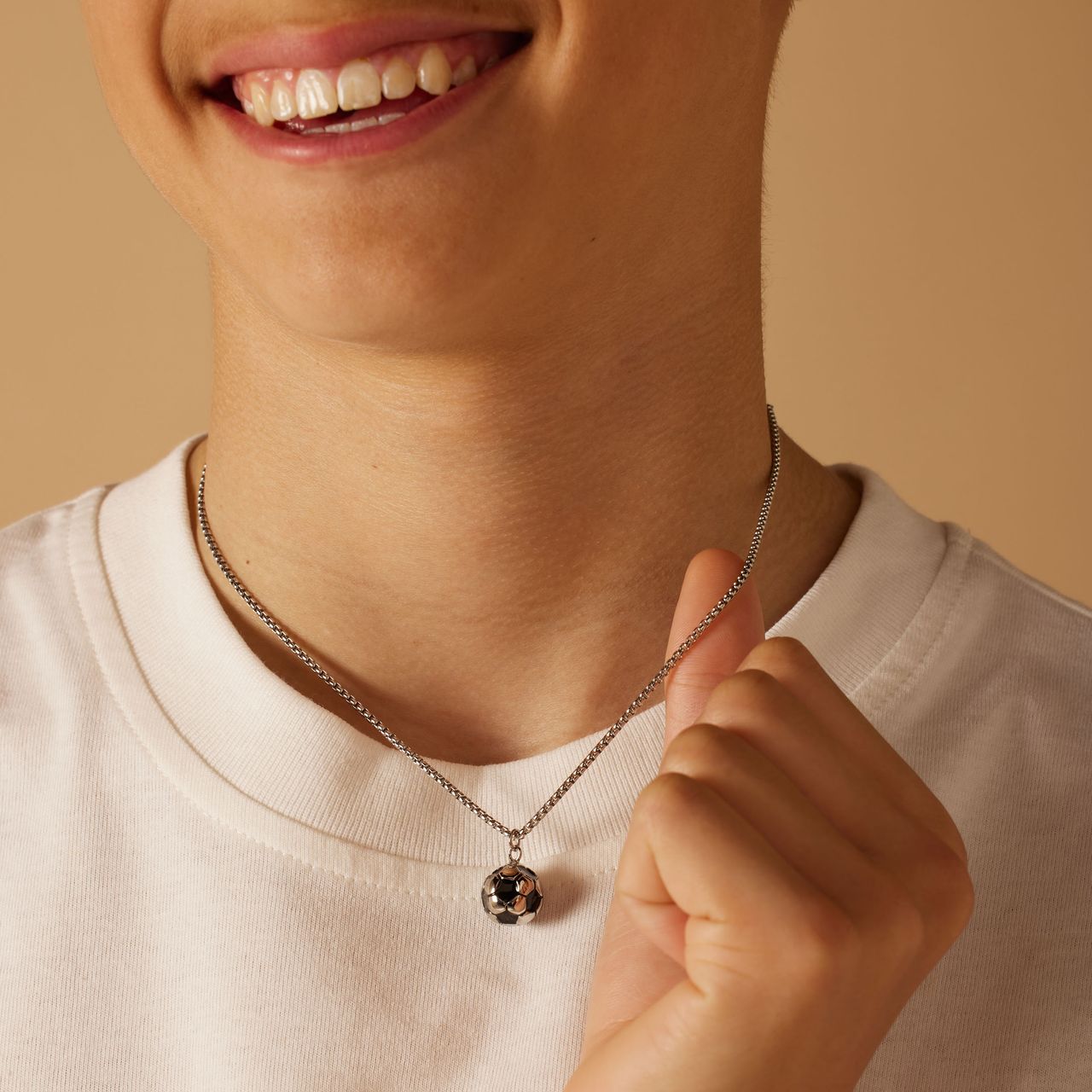 Stainless steel ketting met hanger voetbal