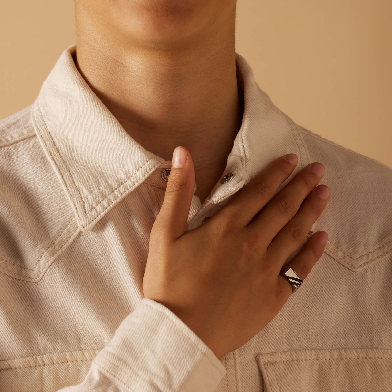 Stainless steel zegelring met zwarte strepen