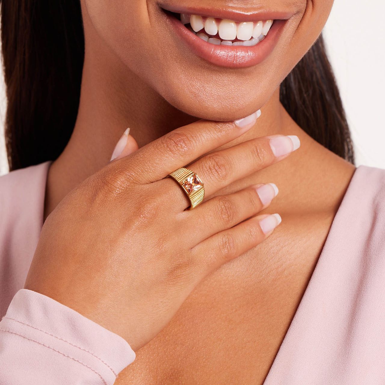 Stainless steel goldplated ring met zirkonia voor dames