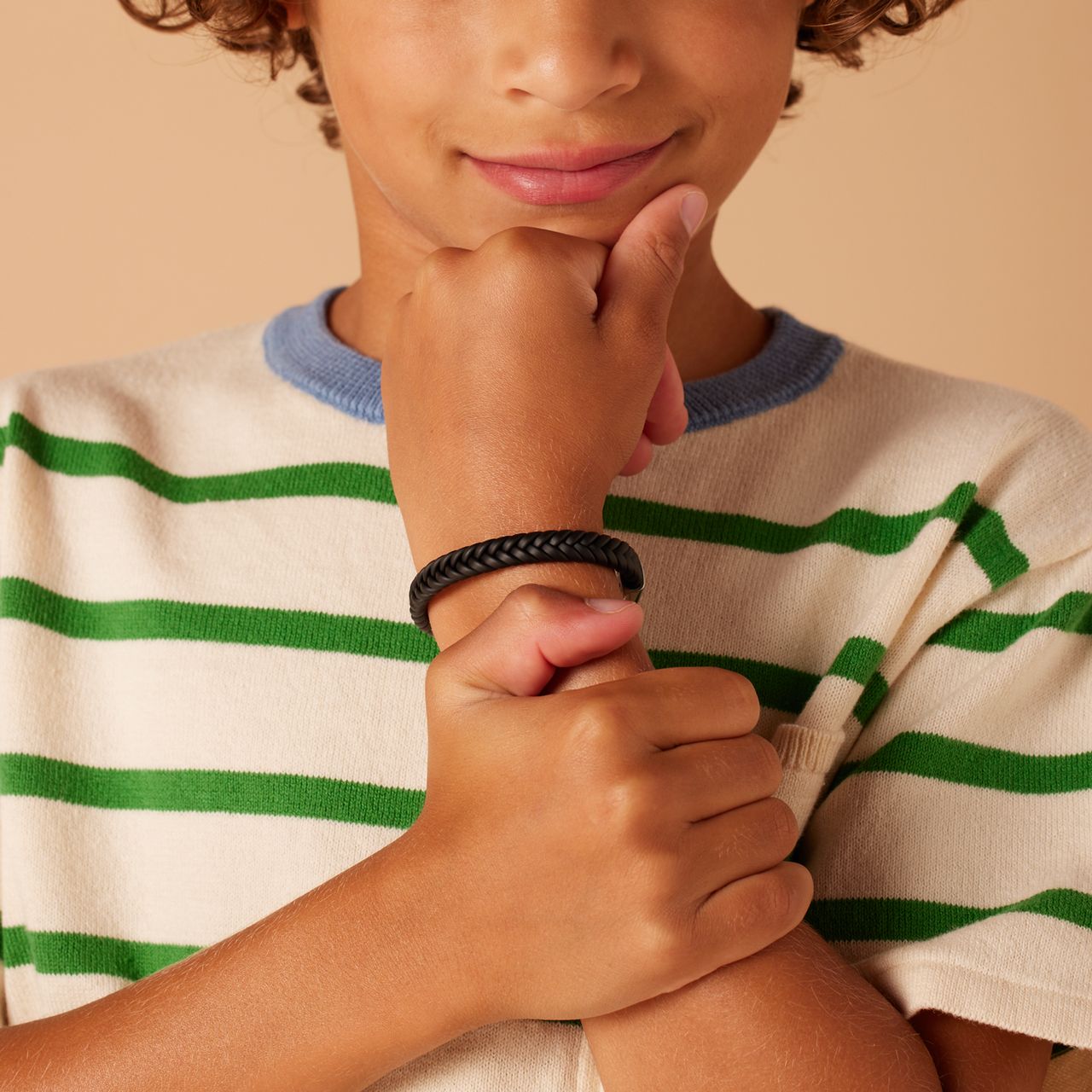 Stalen leren armband zwart