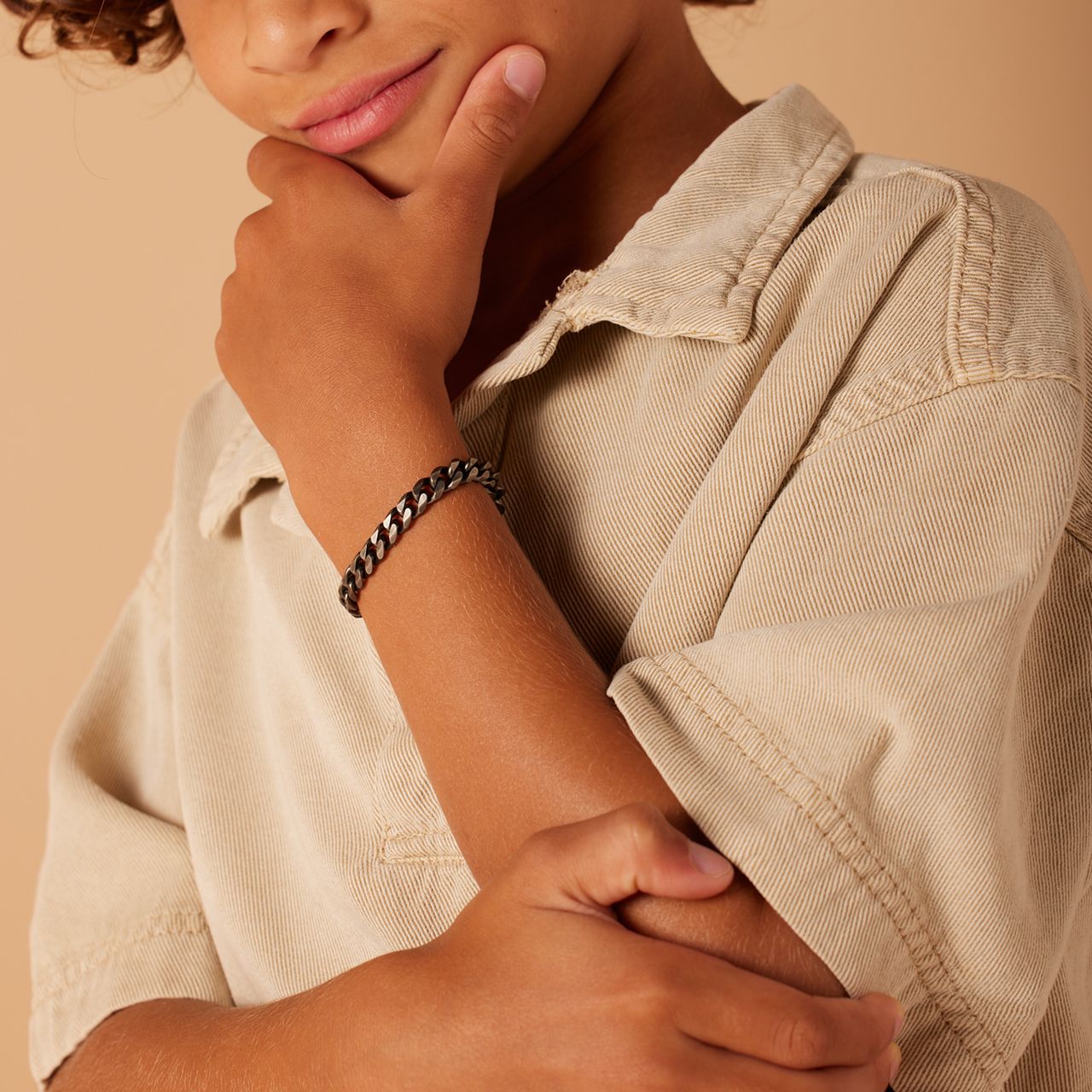 Stainless steel armband gourmet met antique finish