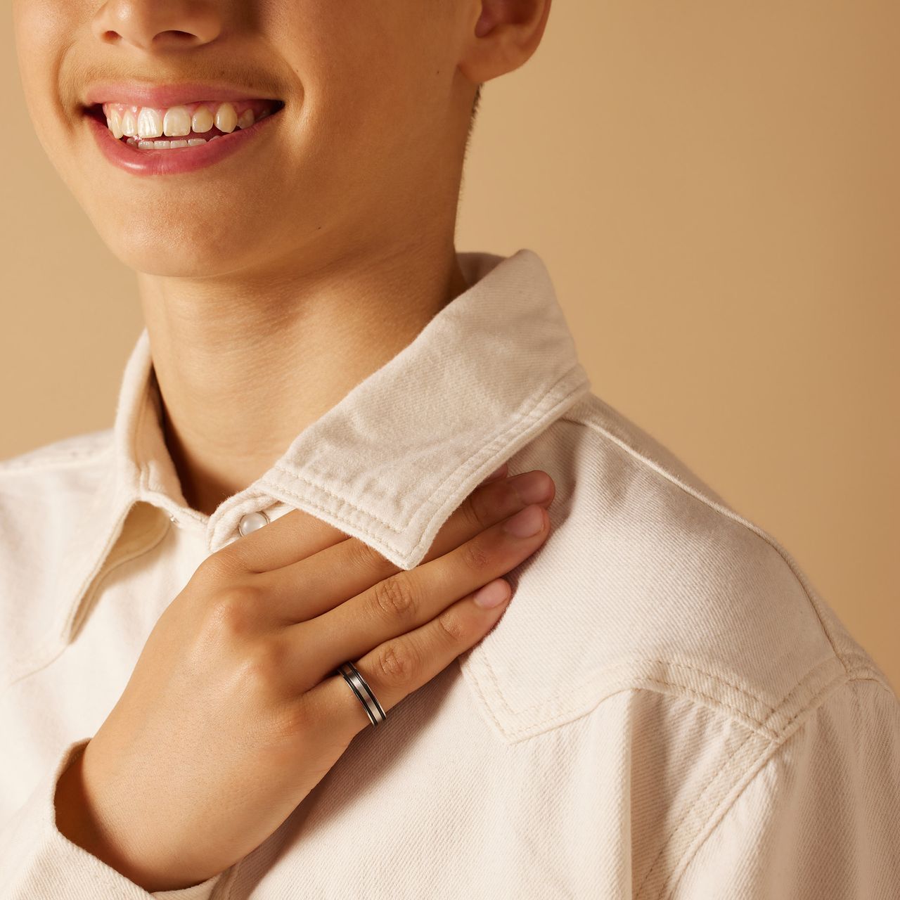 Stainless steel ring met 2 zwarte strepen