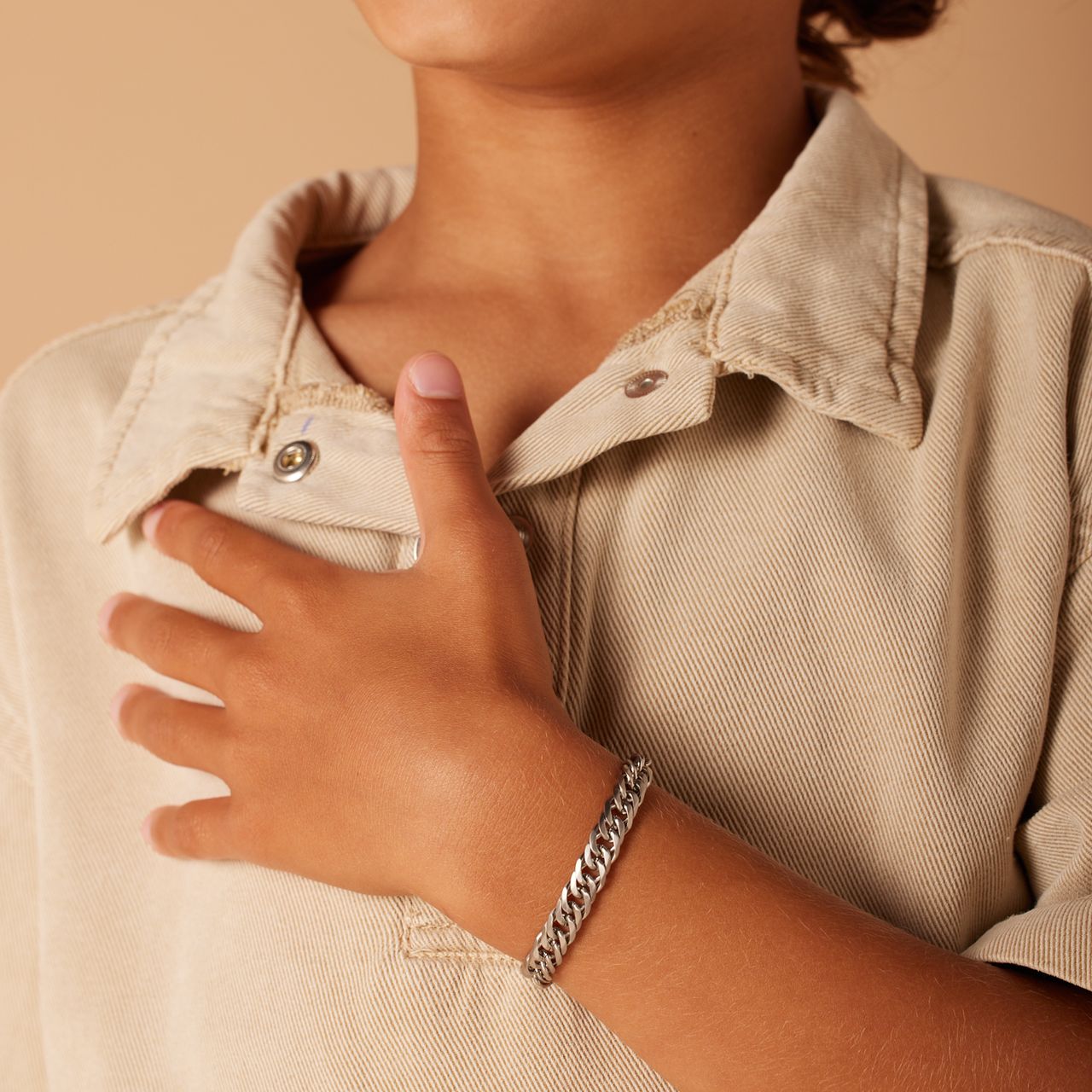 Stainless steel armband met gourmetschakel mat