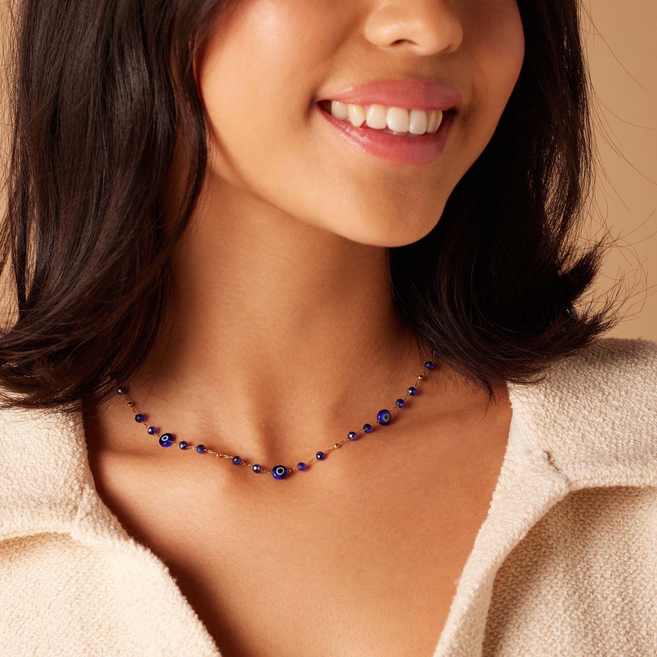 Stainless steel goldplated ketting met hanger boze oog voor dames