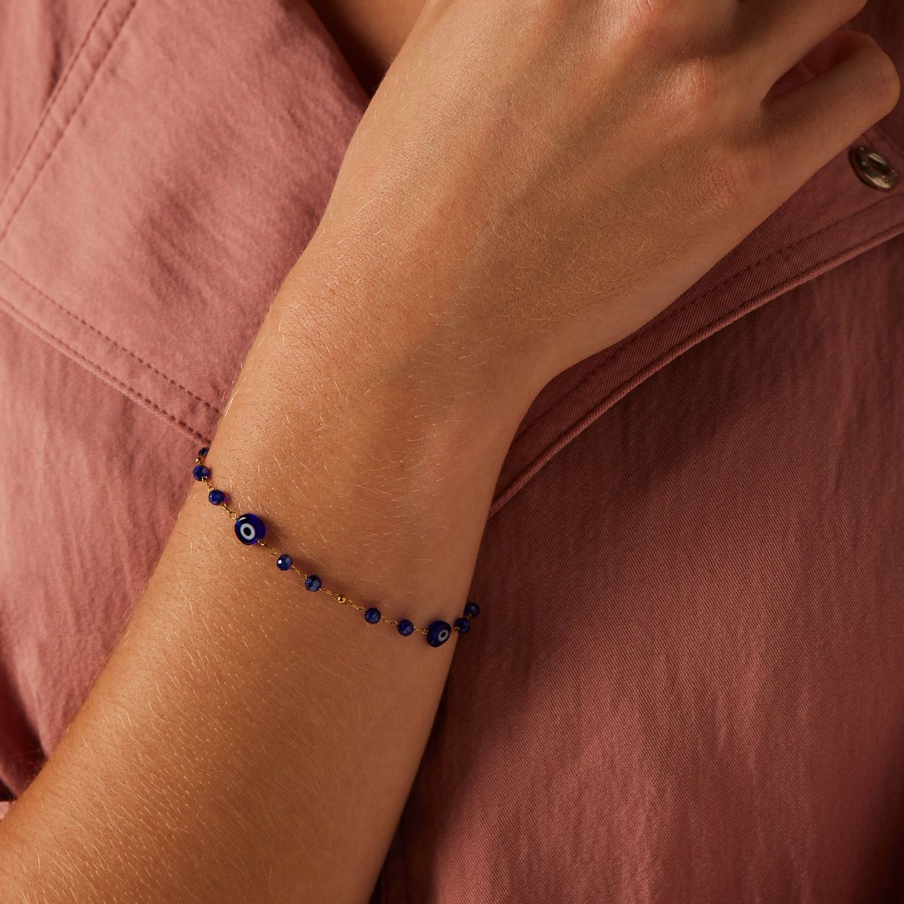 Stainless steel goldplated armband met boze oog