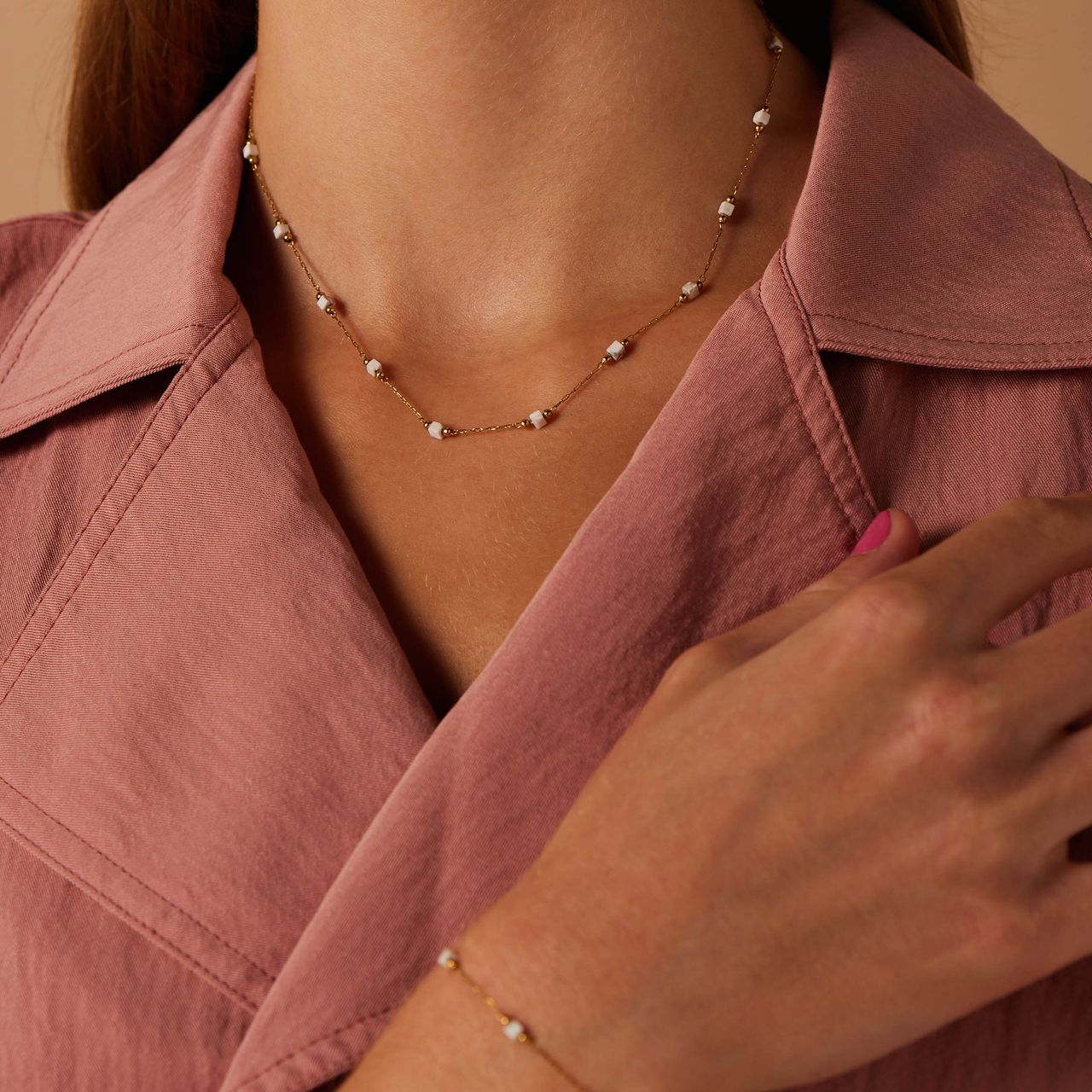 Stainless steel goldplated fantasiearmband met marmer voor dames