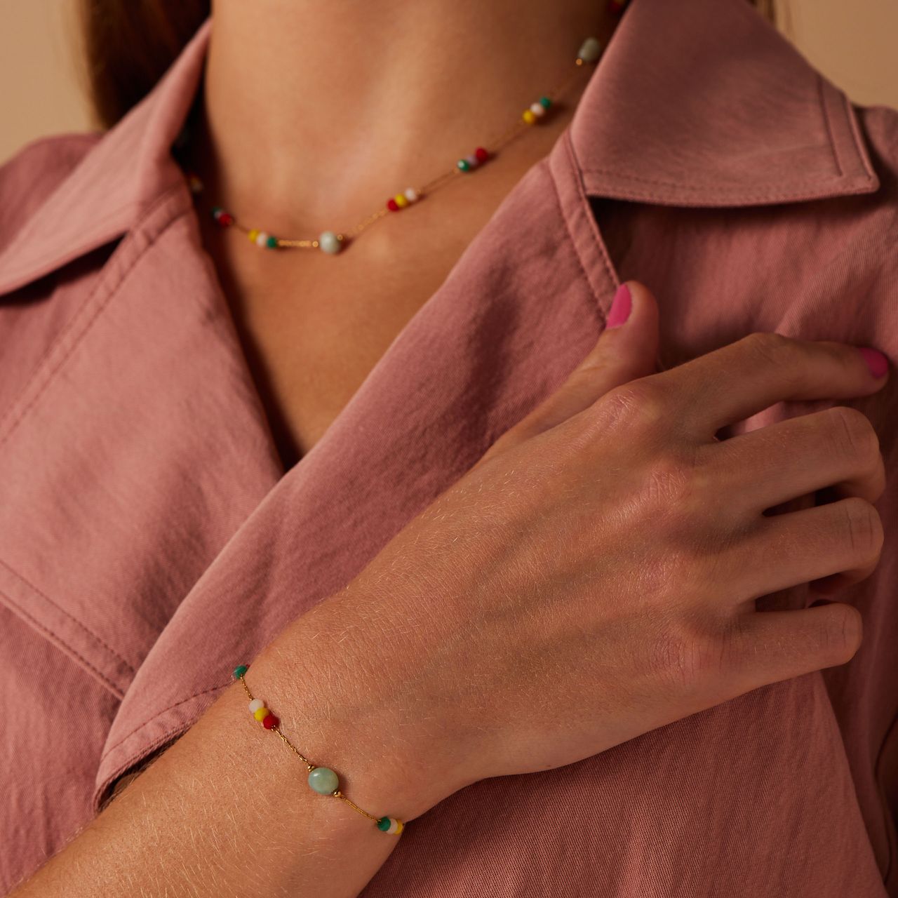 Stainless steel goldplated armband met kralen multi