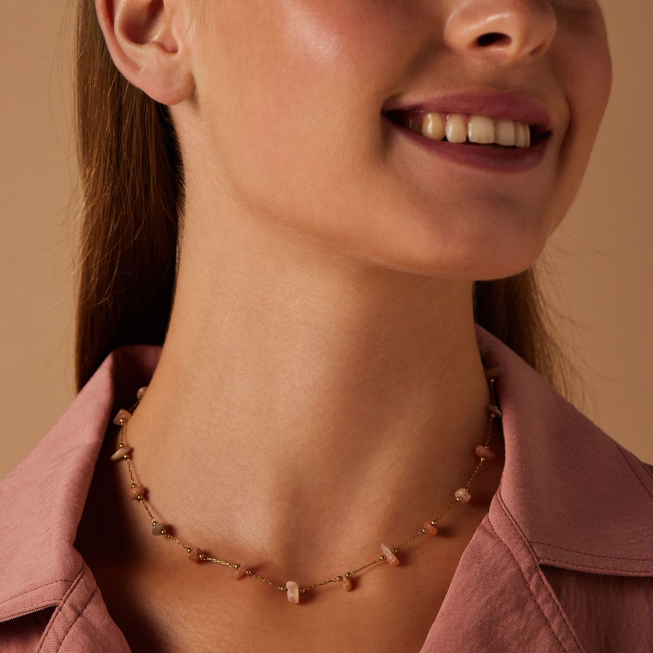 Stalen goldplated ketting met kralen