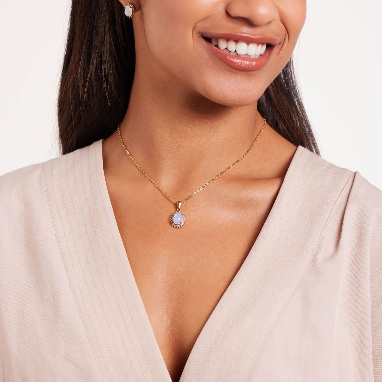 Stainless steel goldplated ketting vintage bloem opaal voor dames