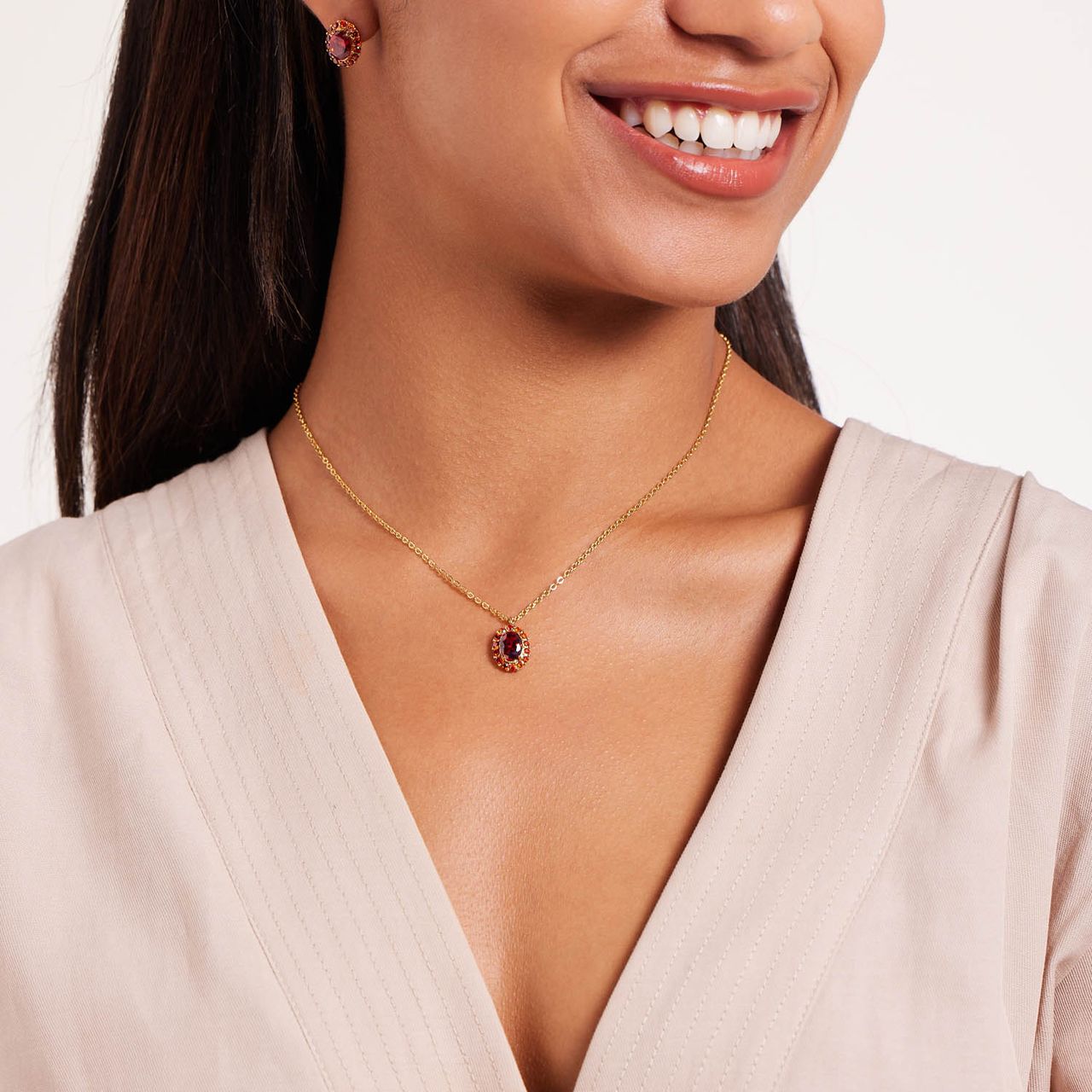 Stainless steel goldplated ketting vintage bloem ent rood voor dames