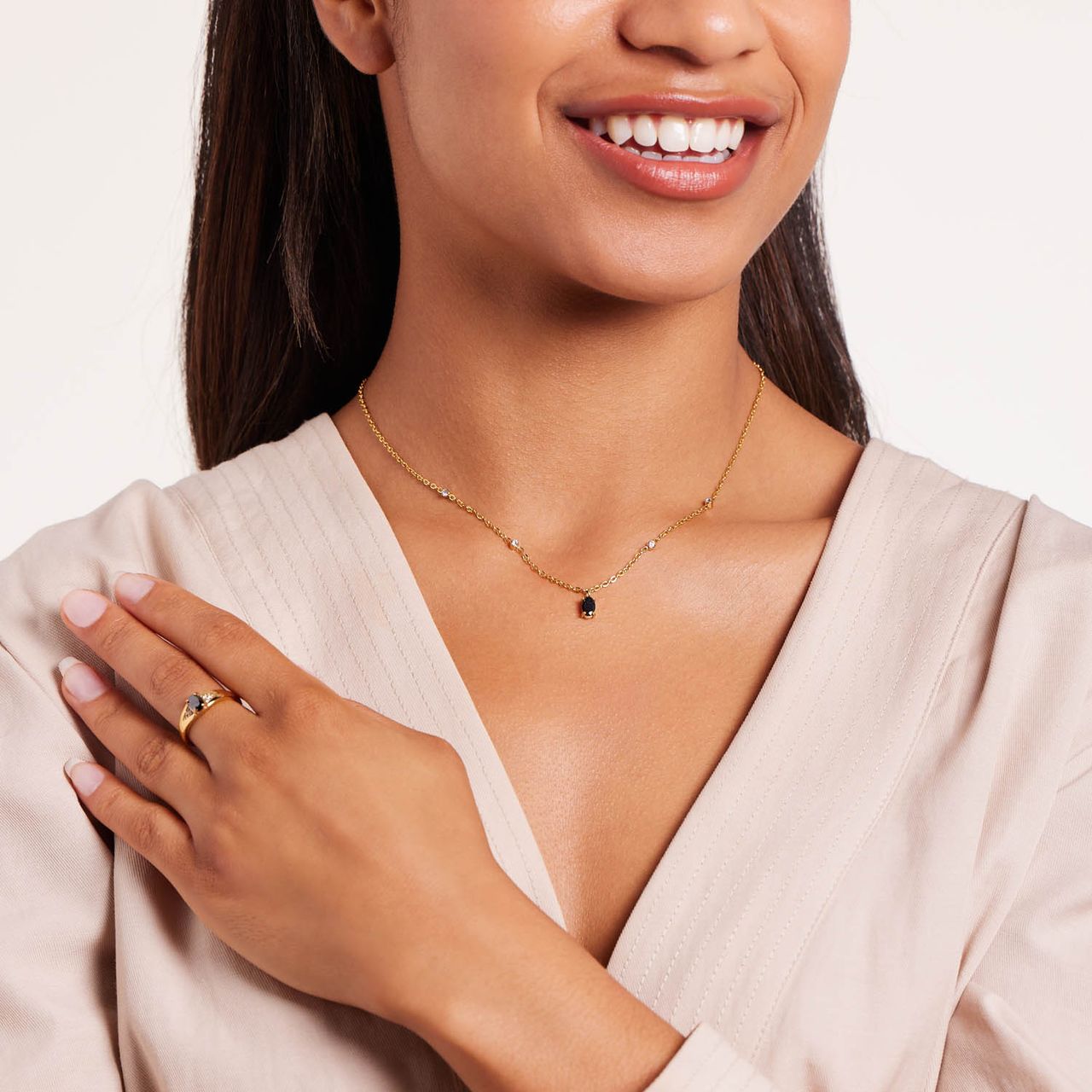 Stalen goldplated ketting vintage zwart voor dames