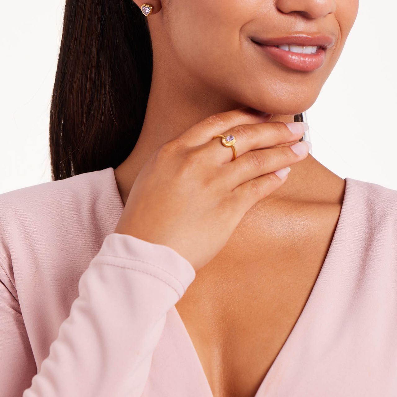 Stainless steel goldplated oorknoppen hart met zirkonia voor dames