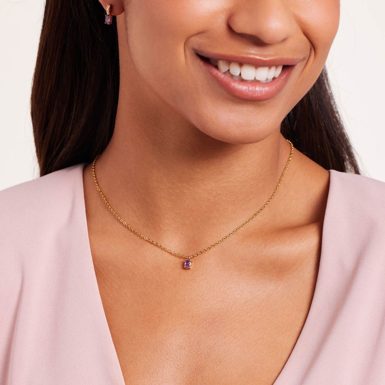 Stainless steel goldplated ketting vintage paars voor dames