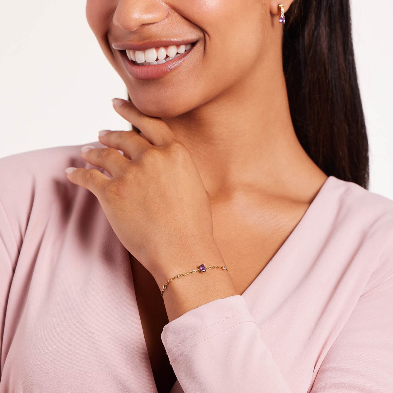 Stalen goldplated fantasiearmband met zirkonia voor dames