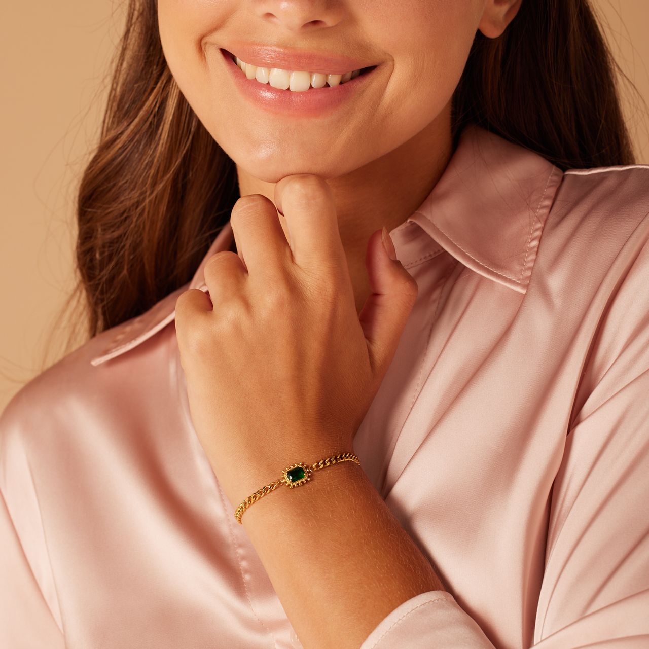 Stainless steel goldplated armband vintage vierkant groen