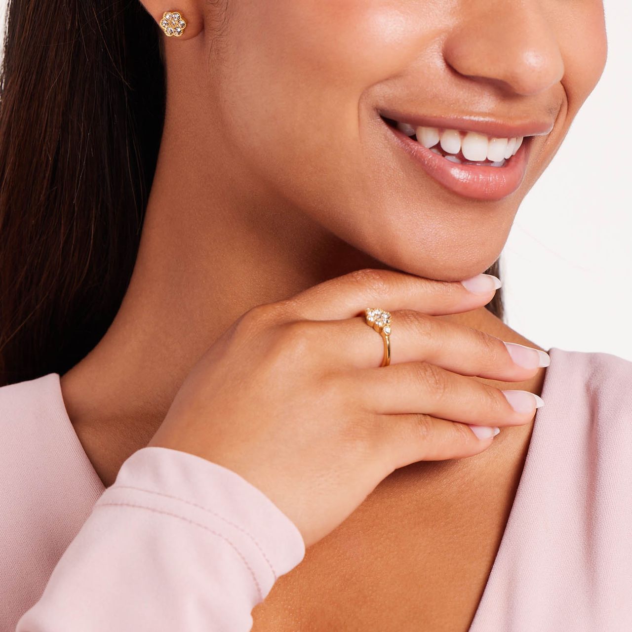 Stalen goldplated oorknoppen bloem met zirkonia voor dames