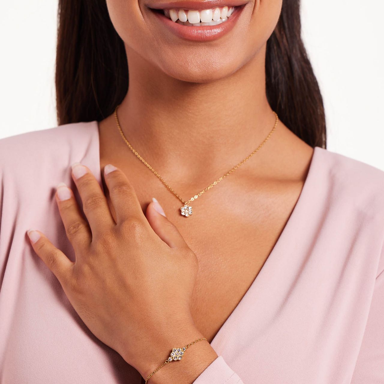 Stalen goldplated fantasiearmband bloem met zirkonia voor dames
