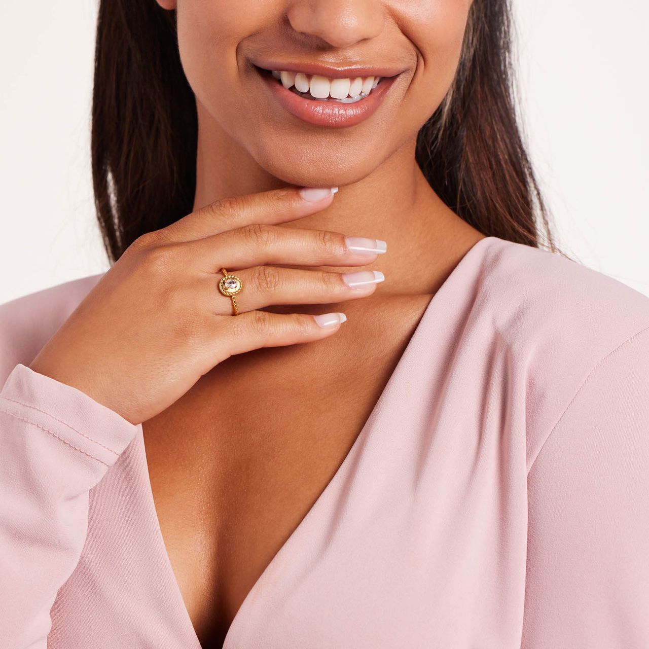 Stainless steel goldplated ring met zirkonia voor dames