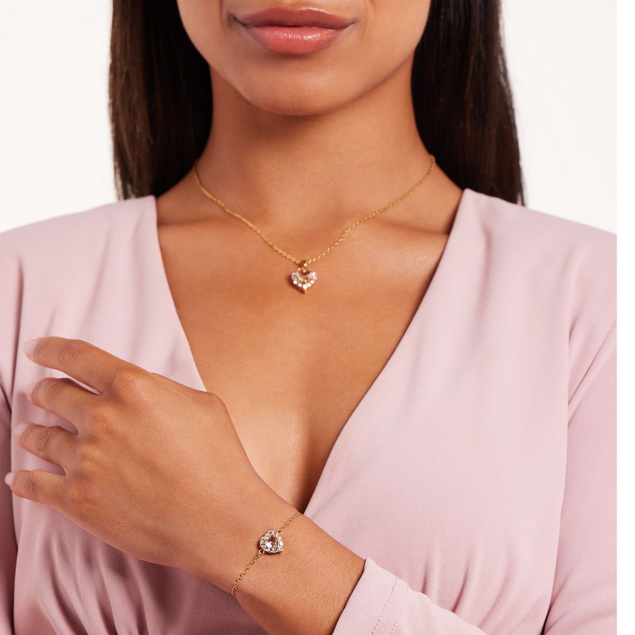 Stalen goldplated armband vintage hart light peach