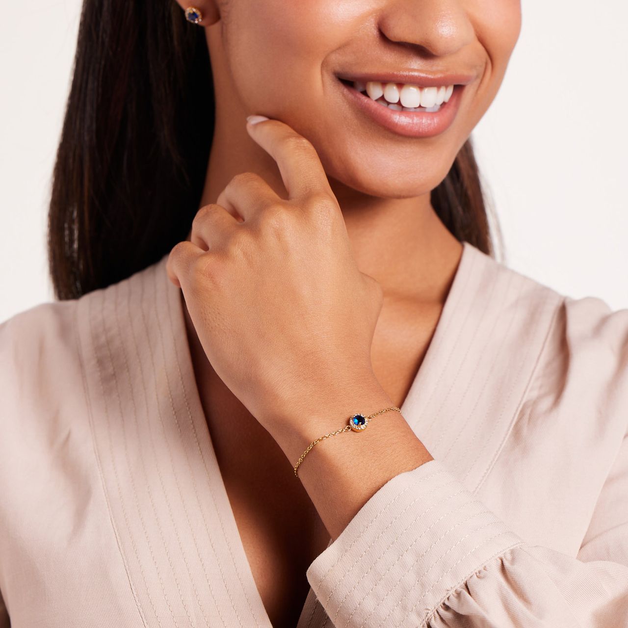 Stalen goldplated armband vintage met blauwe zirkonia