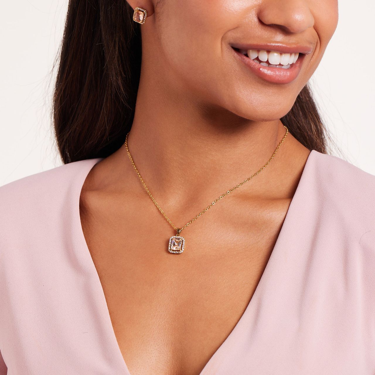 Stainless steel goldplated ketting met hanger met zirkonia voor dames