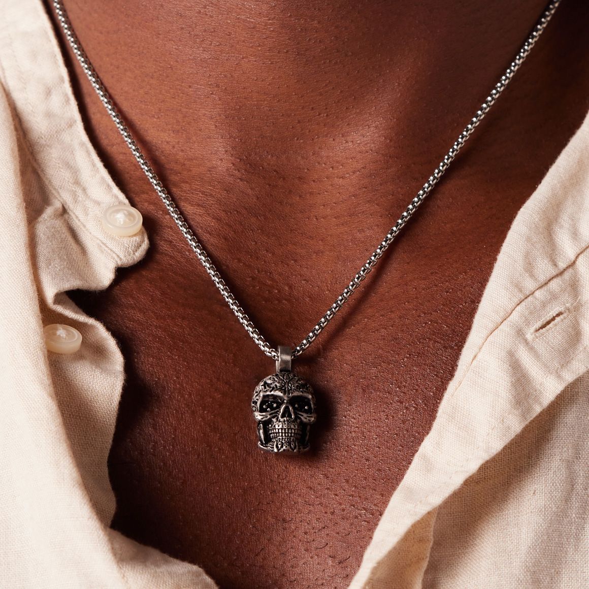 Stalen ketting met doodskop voor heren