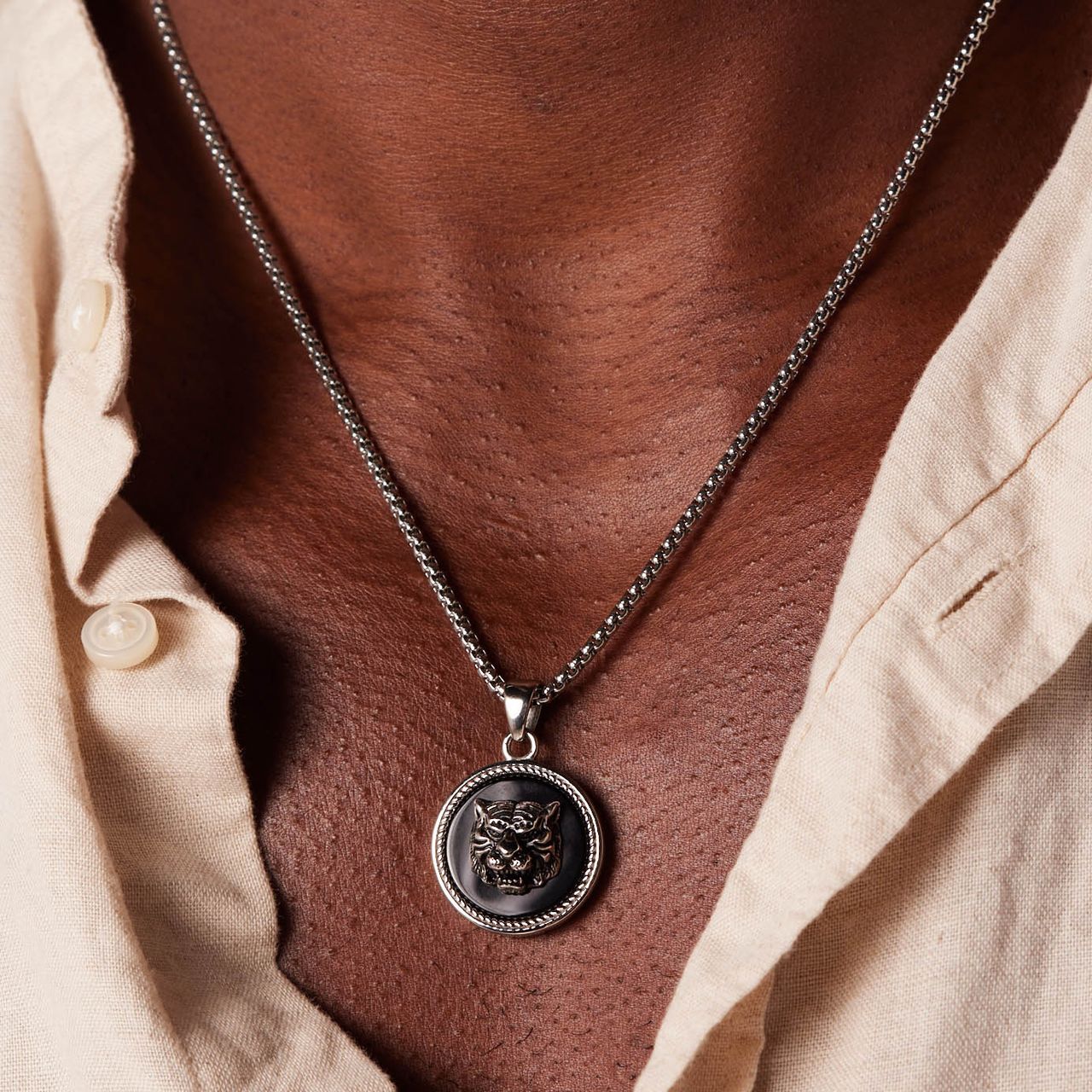 Stalen ketting met leeuw voor heren