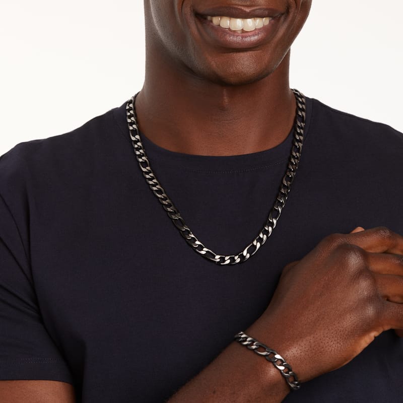 Stainless steel blackplated armband met figaro schakels